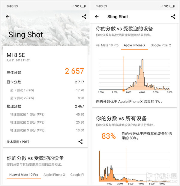 小米8 SE的3DMark跑分成绩