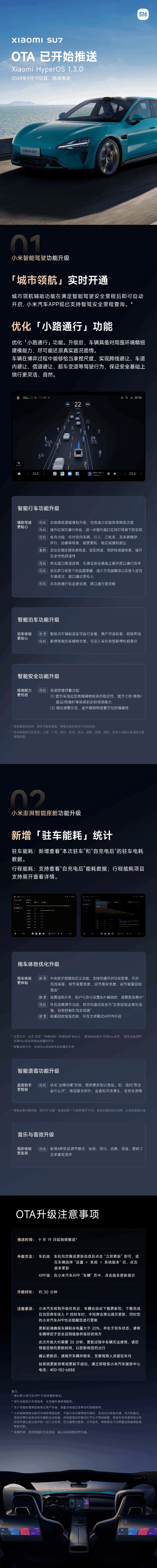 小米SU7车型升级澎湃HyperOS 1.3.0系统 增加城市领航辅助功能